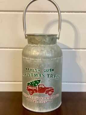 Farmhouse Green Christmas Trees Metal Lantern - Holiday Décor